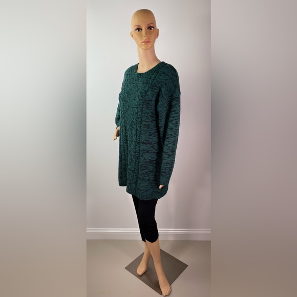Green and Grey Marle Cable Knit Crewneck Sweater Dress - Picture 7 of 11